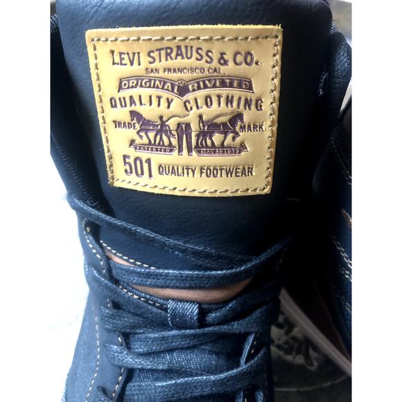 Men's Levis 501 Denim and Leather High Top Sneakers- sz 10.5 - Picture 2 of 12